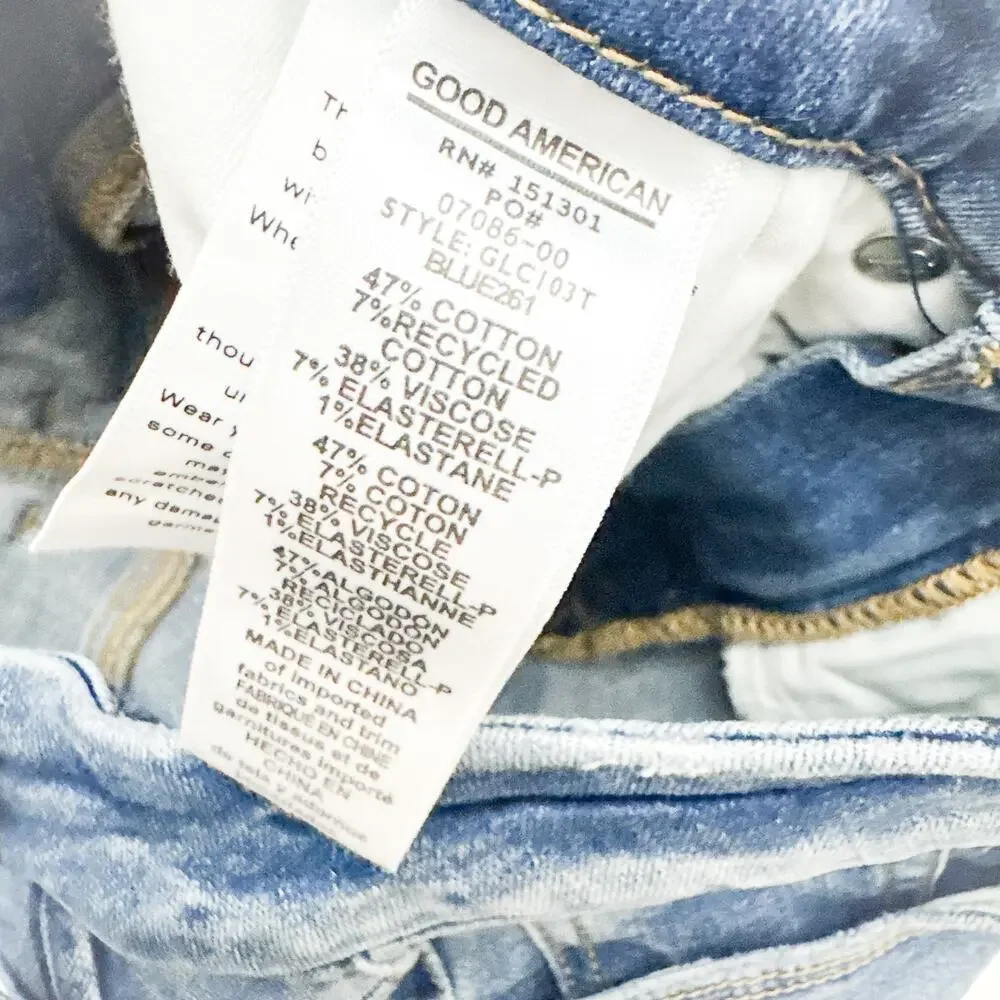 Good American Good Legs Blue261 Ripped Raw Hem Denim Jeans SIze 2 / 26